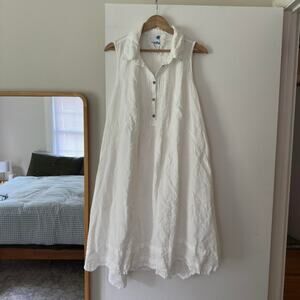 Yuvita White 100% Linen Midi Dress Size‎ Large